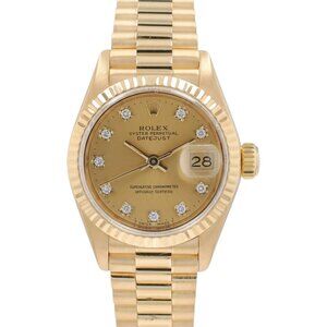 Rolex Ladies Datejust 69178 18KY Gold Champagne Diamond Dial President Watch